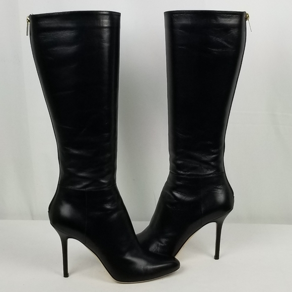 Jimmy Choo Kim Leather Heels Knee High Boots 37.5 - Picture 2 of 15
